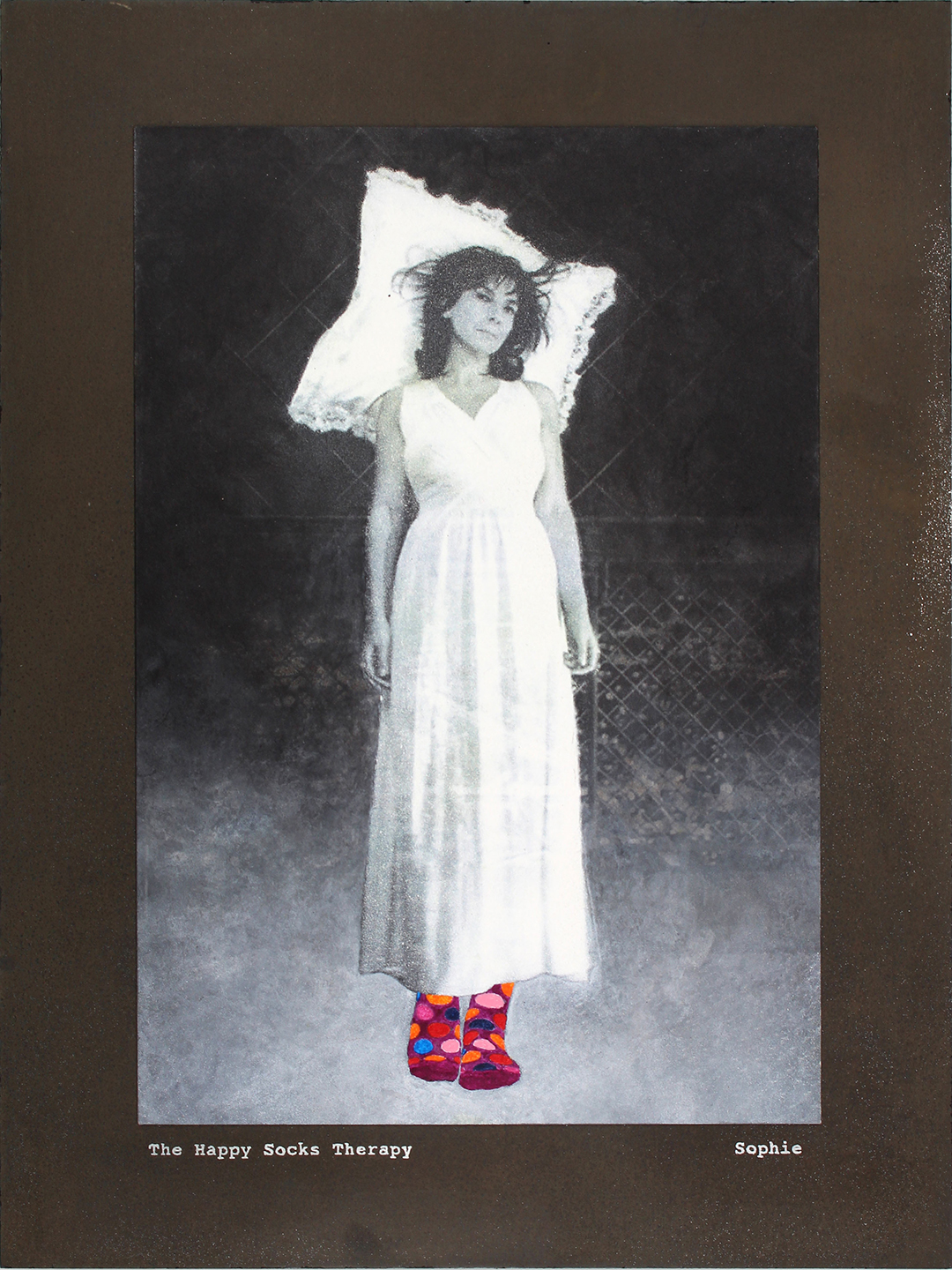 Sophie, série The Happy Socks Therapy, aquatinte, transfert à l’acétone, peinture acrylique, 2015